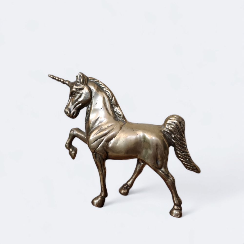 Vintage Solid Brass Unicorn Figurine 5" Mythical Horse Cottagecore Fantasy Decor - Picture 4 of 10